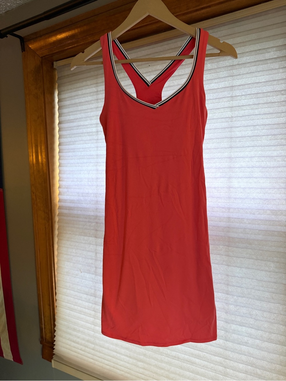 All in Motion Sleeveless Coral Tank Dress with Striped V-Neck S 0161